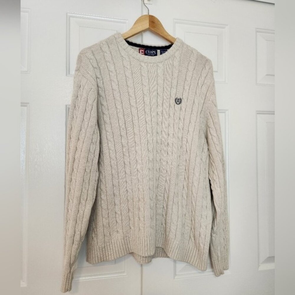 Chaps Beige Cable Knit Cotton Crewneck Men's Sweater Size XL